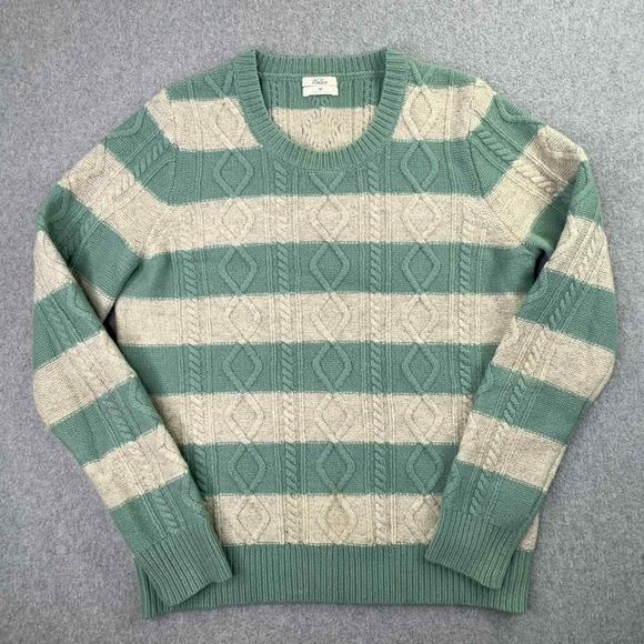 WALLACE 100% Lambswool Cable-Knit Fisherman Sweater Cream Sage Women's Size M‎ - Picture 2 of 8